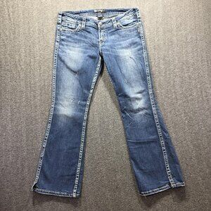 Silver Jeans Jeans Womens 32x31 Blue Twisted Bootcut Embroidered Stretch Denim